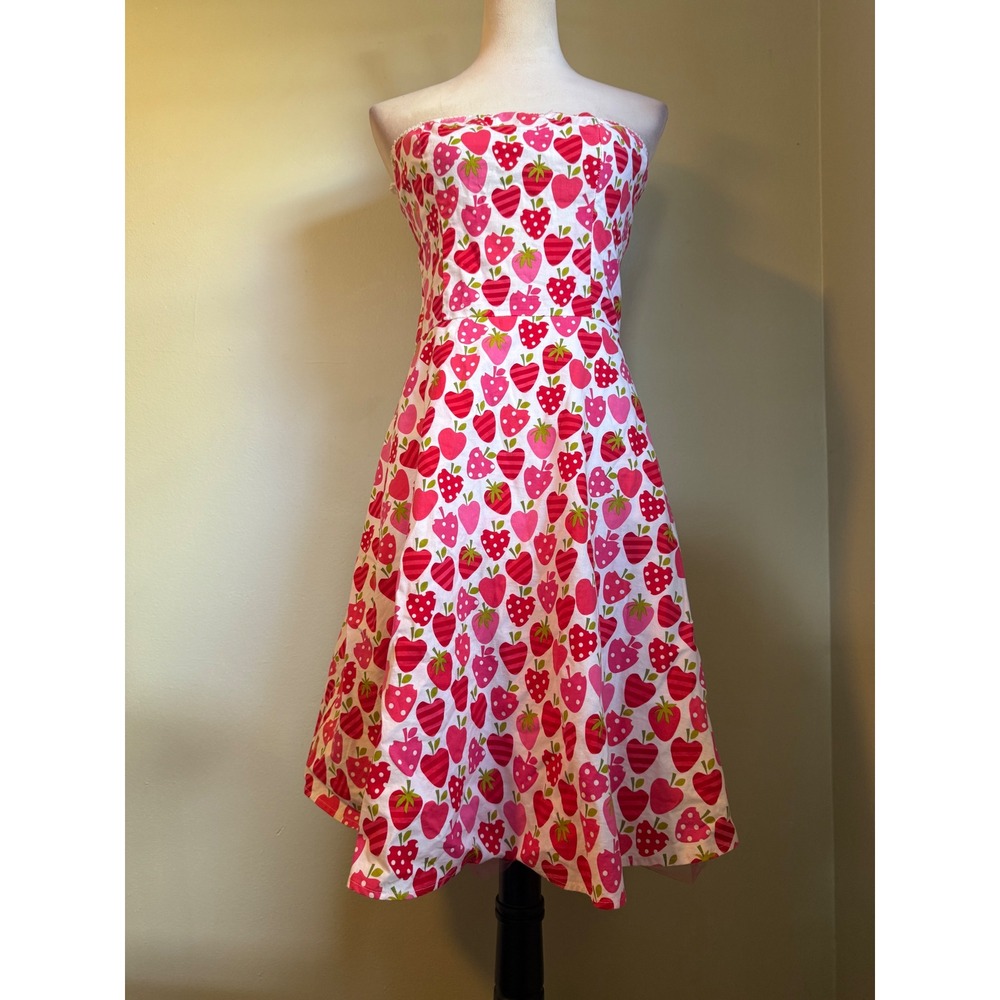 Strawberry dainty mini Rockabilly Dress Pink Red Cotton Med whimsi Y2K boho cute
